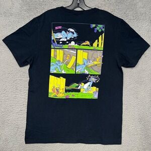 Tom & Jerry Comic Panel T Shirt Men's Size Large Black Cartoon Movie 2-Sided Tee